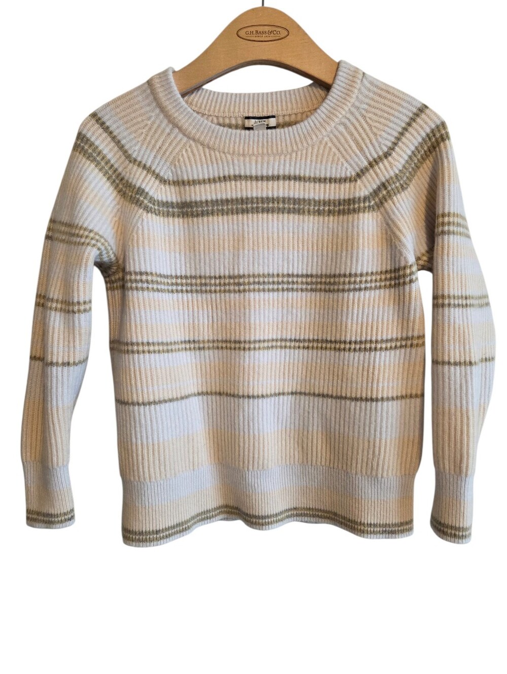 J. Crew Cashmere Striped Long Sleeves Rib-Knit Crewneck Sweater XS Preppy Fall
